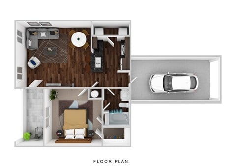 Floor plan for 1 bed, 1 bath, 675 sqft